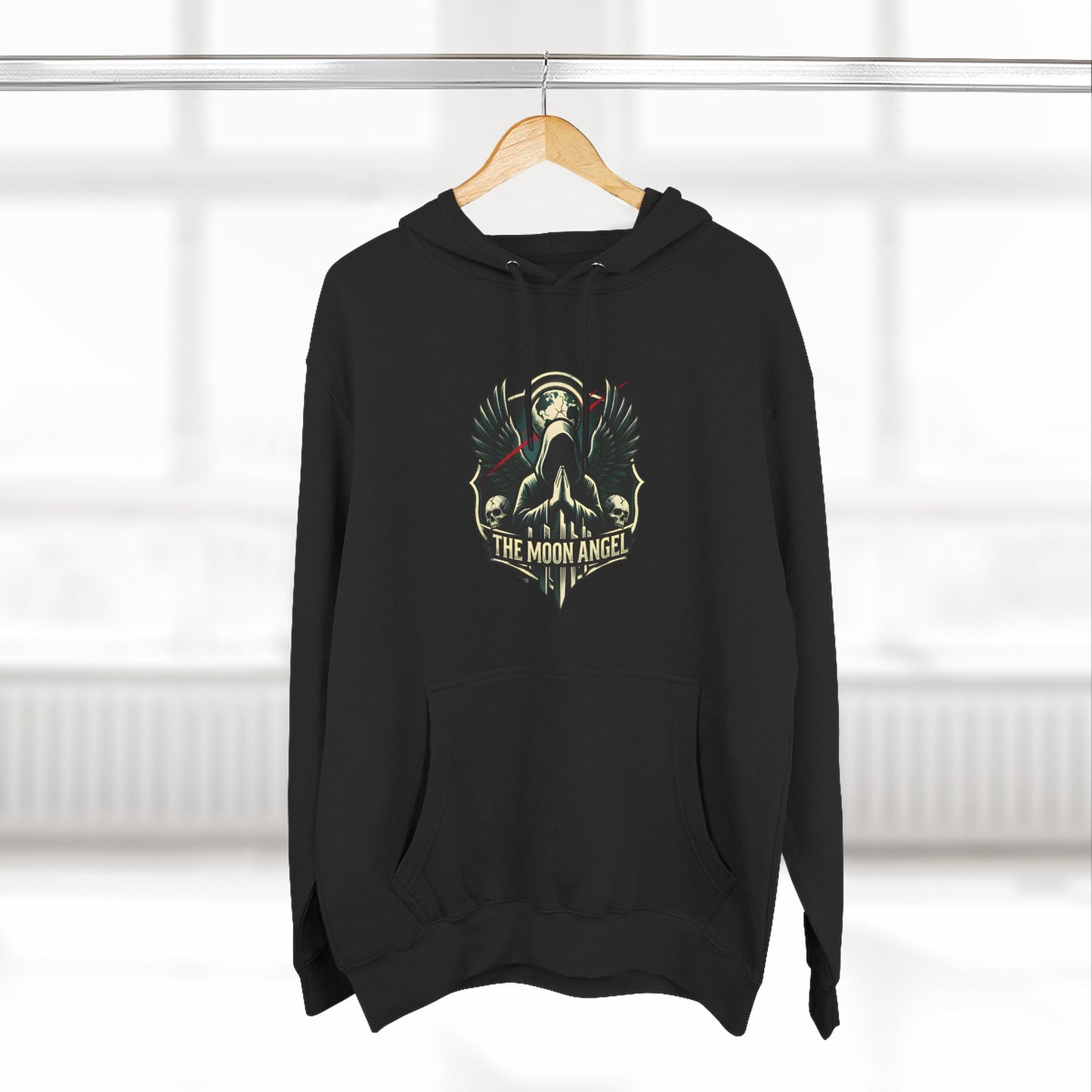 Moon Angel Hoodie — Gothic Angel Wings Skull Graphic Pullover