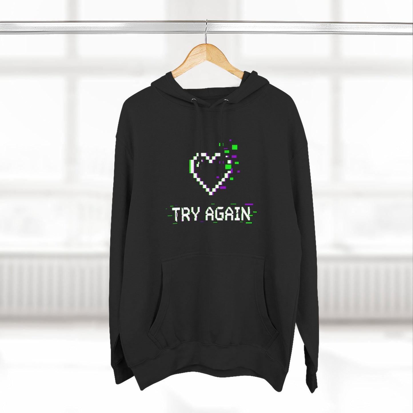 Try Again / Game Over Hoodie — Pixel Glitch Angel Gaming Sweatshirt
