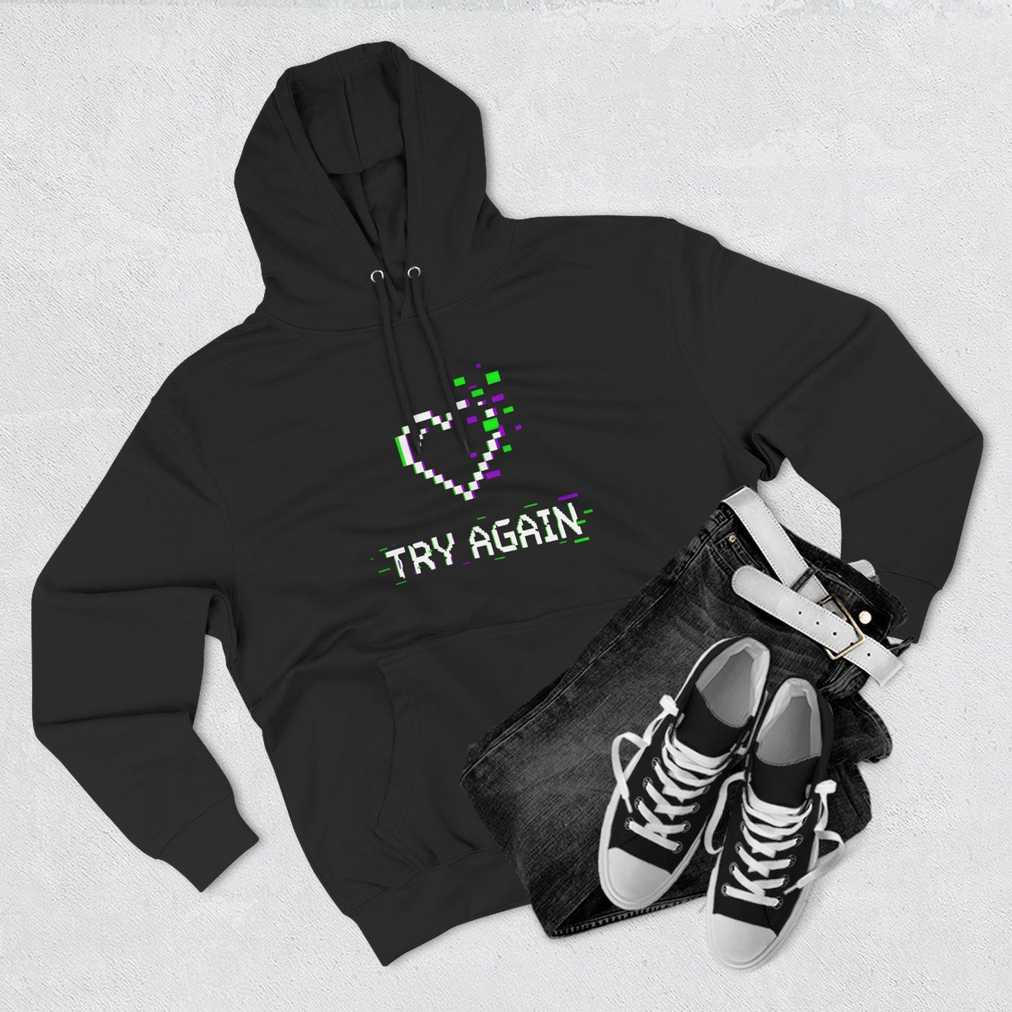 Try Again / Game Over Hoodie — Pixel Glitch Angel Gaming Sweatshirt