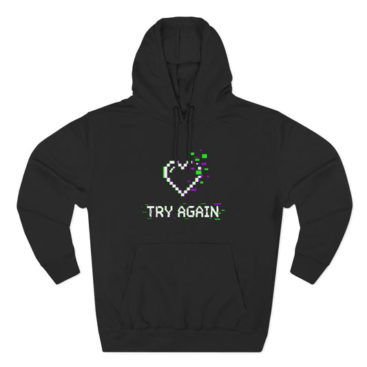 Try Again / Game Over Hoodie — Pixel Glitch Angel Gaming Sweatshirt