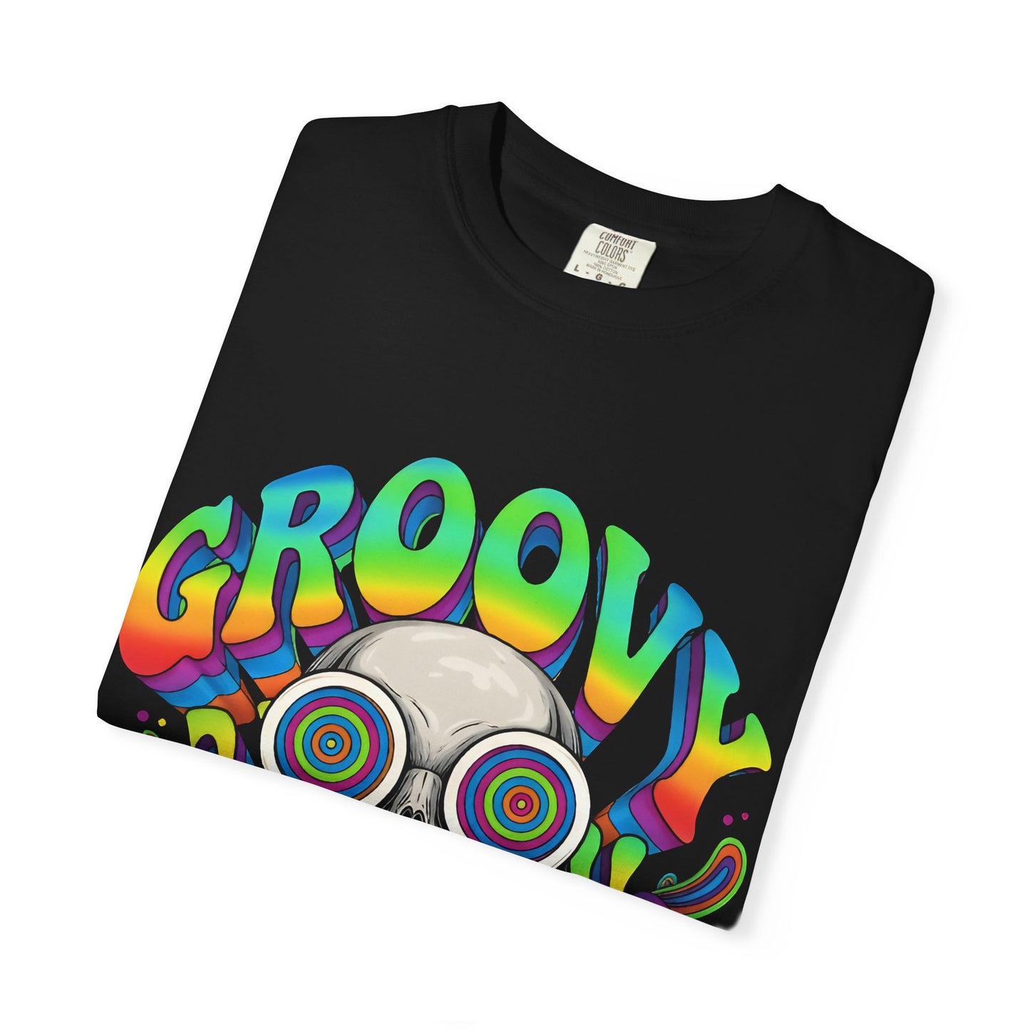 Groovy Skull T-Shirt — Retro Psychedelic Skeleton Tee