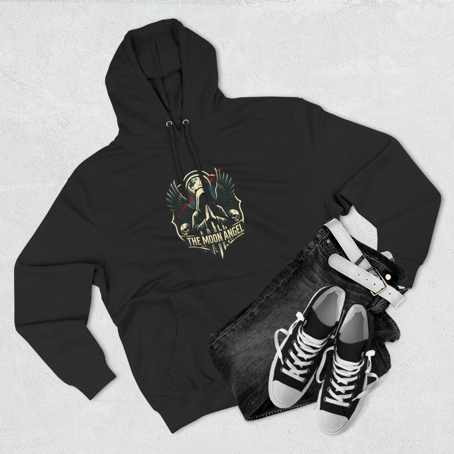 Moon Angel Hoodie — Gothic Angel Wings Skull Graphic Pullover