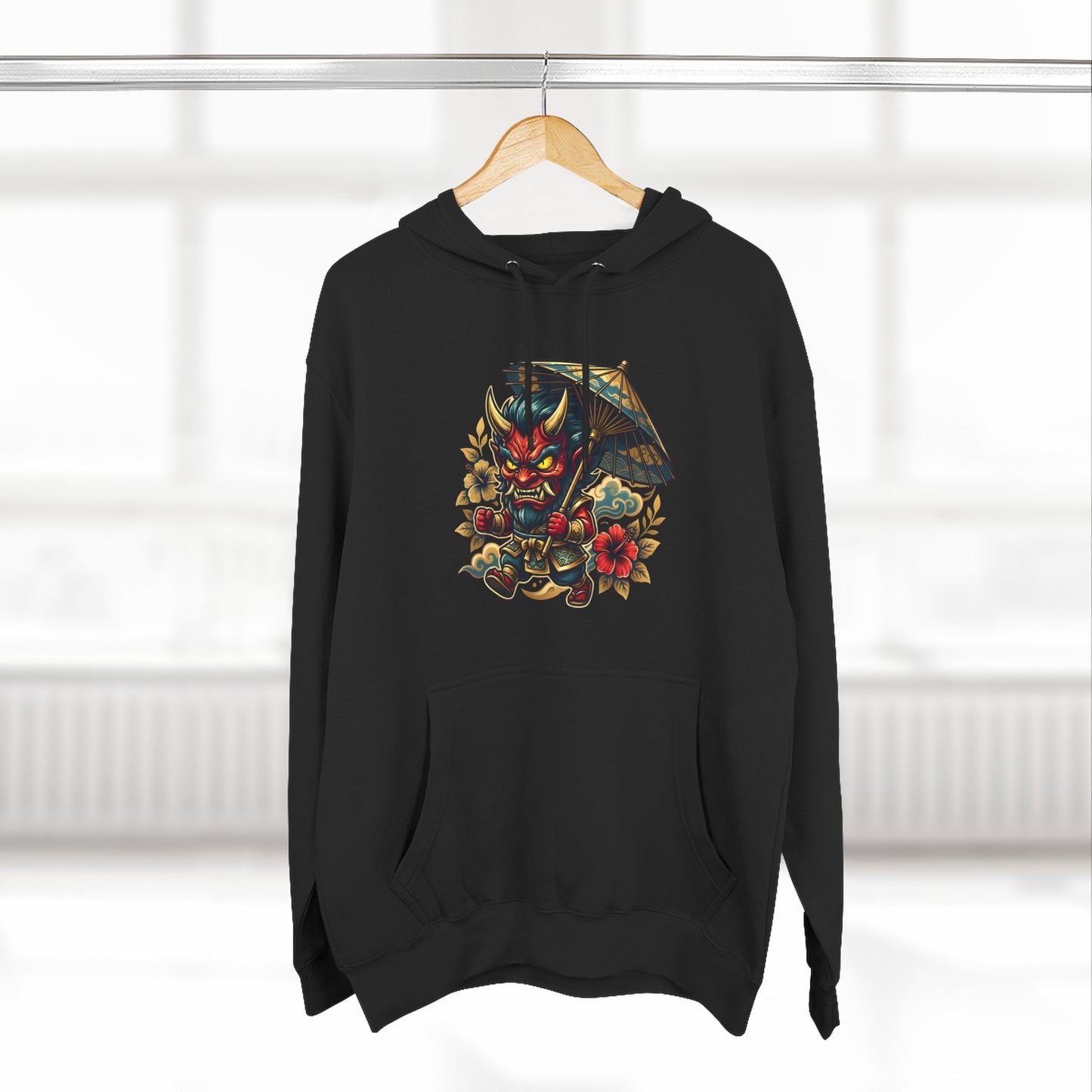 Demon Mask Hoodie — Japanese Oni Tattoo Style Pullover