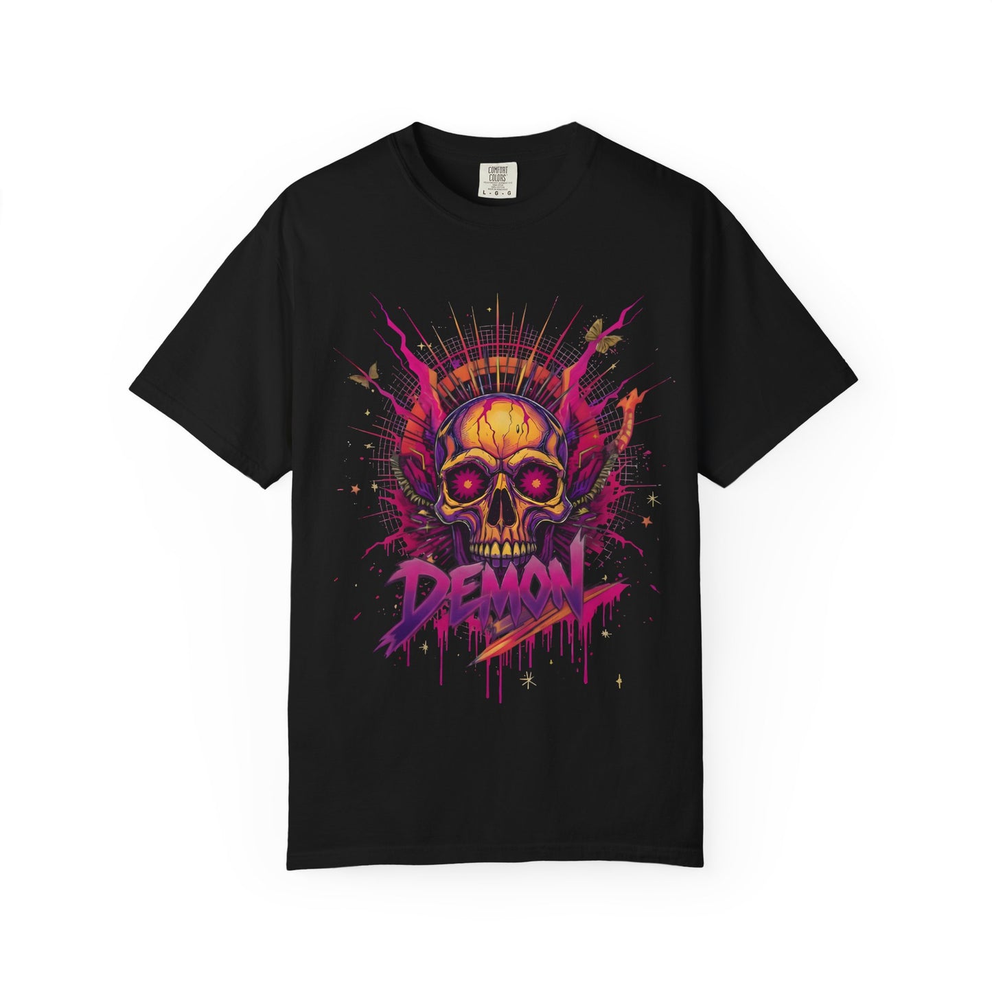 Demon Skull Graphic T-Shirt — Neon Retro Horror Tee