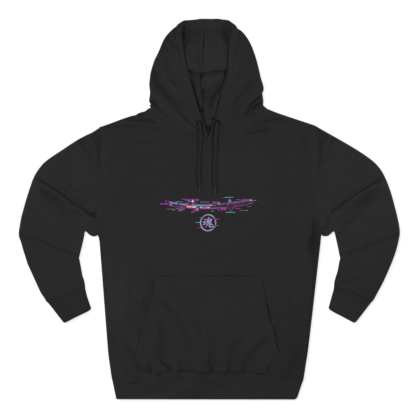 Cyber Samurai Hoodie — Neon Glitch Samurai Graphic Fleece Hoodie