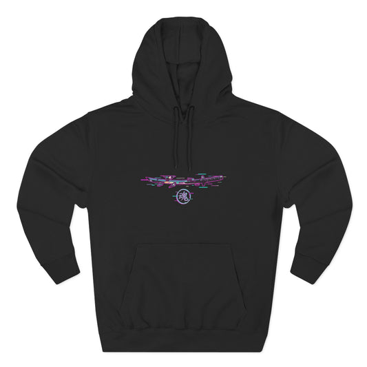 Cyber Samurai Hoodie — Neon Glitch Samurai Graphic Fleece Hoodie