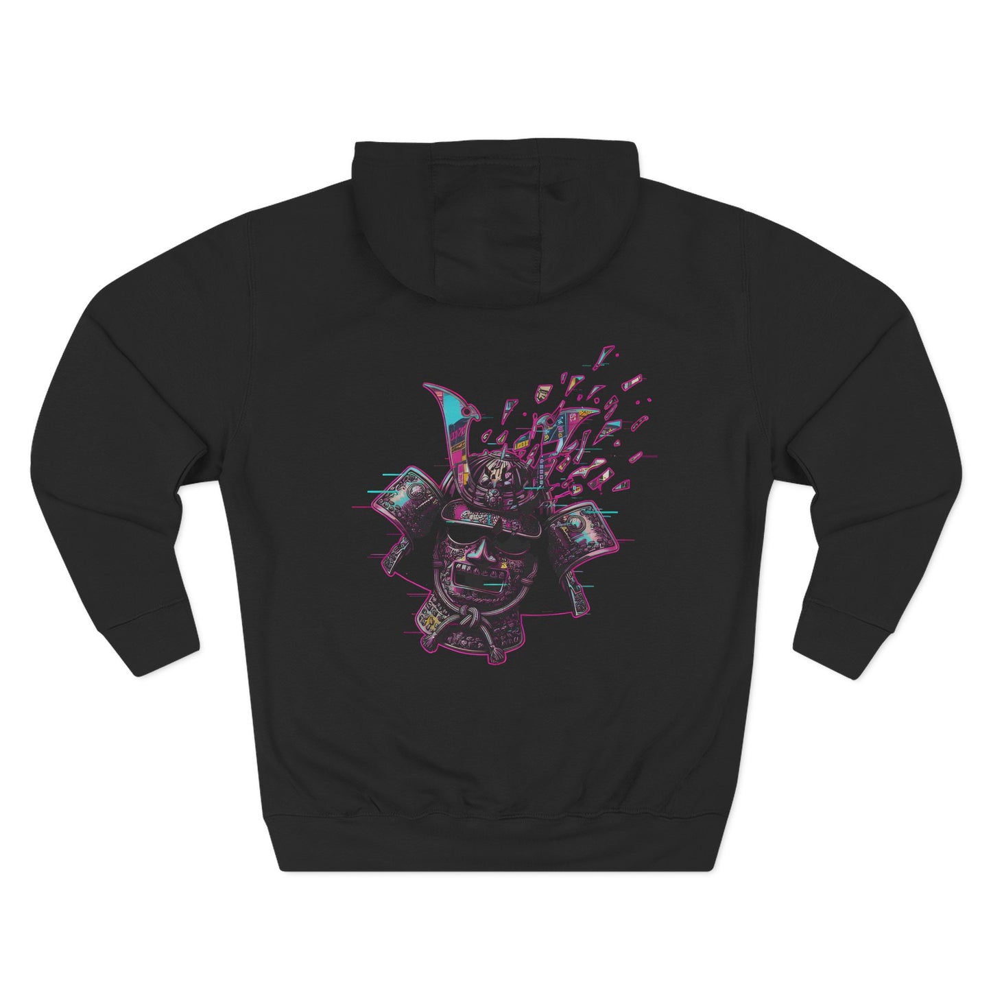 Cyber Samurai Hoodie — Neon Glitch Samurai Graphic Fleece Hoodie