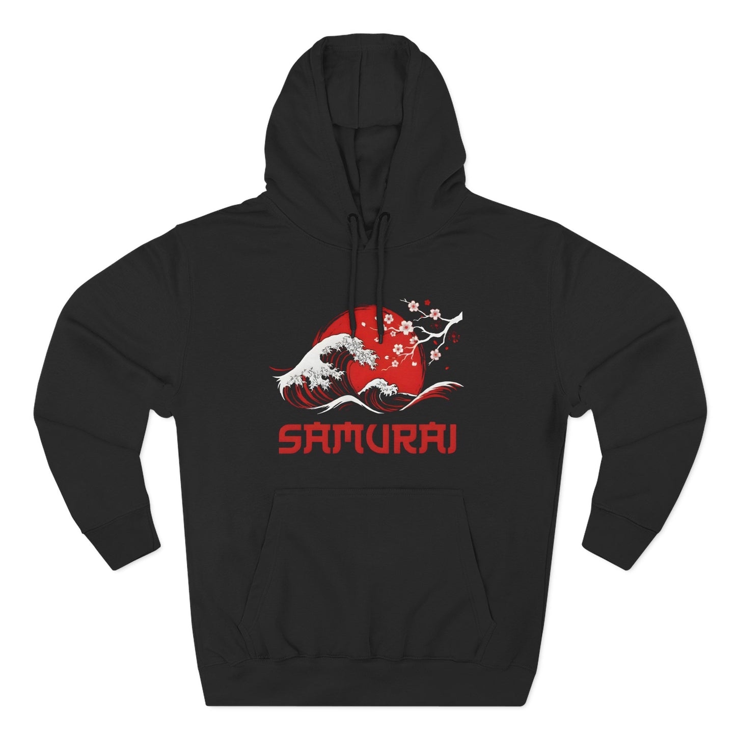 Samurai Hoodie — Honor Graphic Fleece Pullover with Red Sun Design