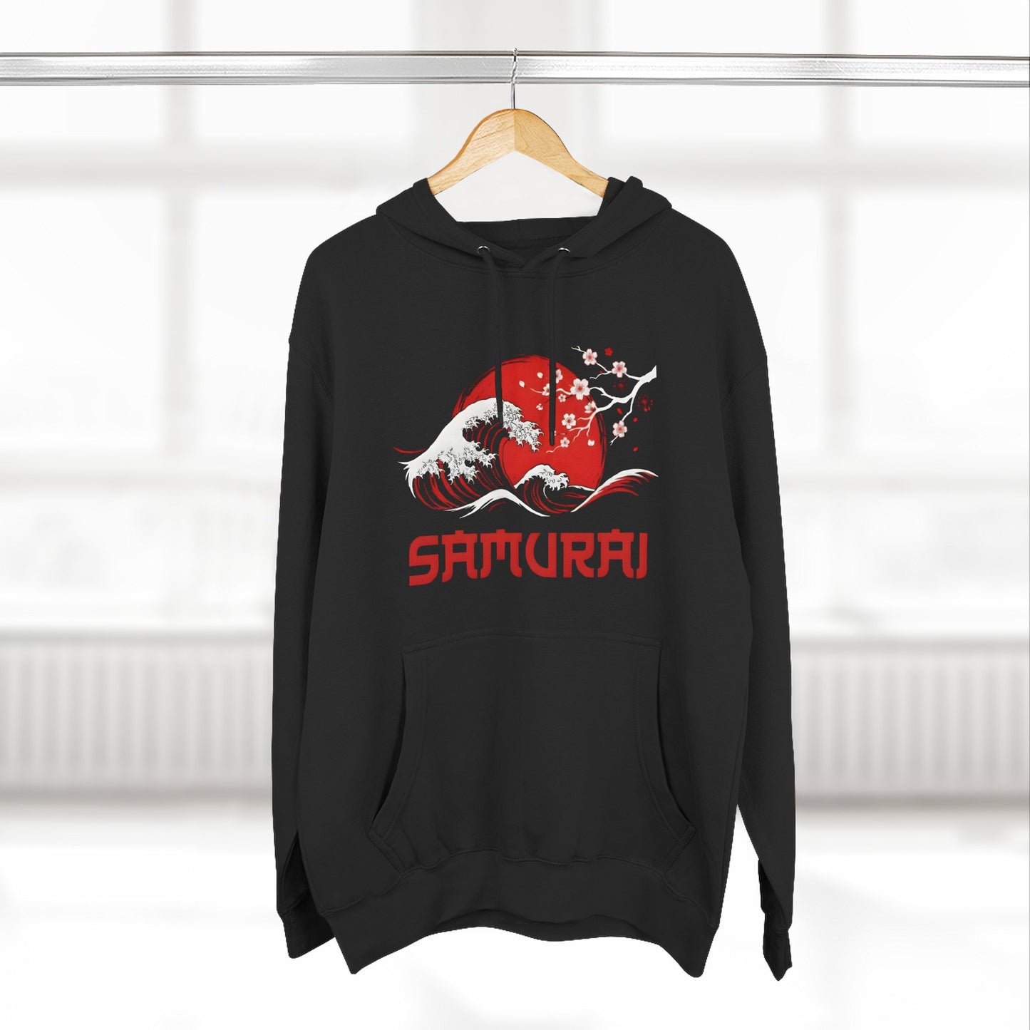 Samurai Hoodie — Honor Graphic Fleece Pullover with Red Sun Design