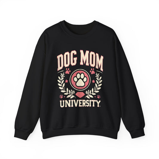 Dog Mom University Sweatshirt – Cute Paw Crest Crewneck for Dog Lovers